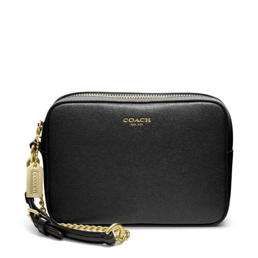 COACH F49790 SAFFIANO LEATHER FLIGHT WRISTLET BRASS/BLACK