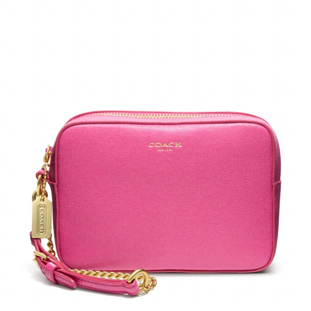 COACH f49790 SAFFIANO LEATHER FLIGHT WRISTLET BRASS/PINK