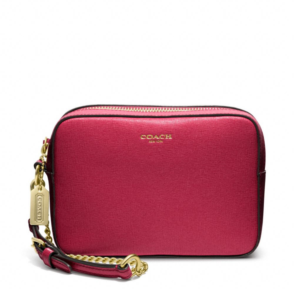 COACH SAFFIANO LEATHER FLIGHT WRISTLET - BRASS/SCARLET - f49790