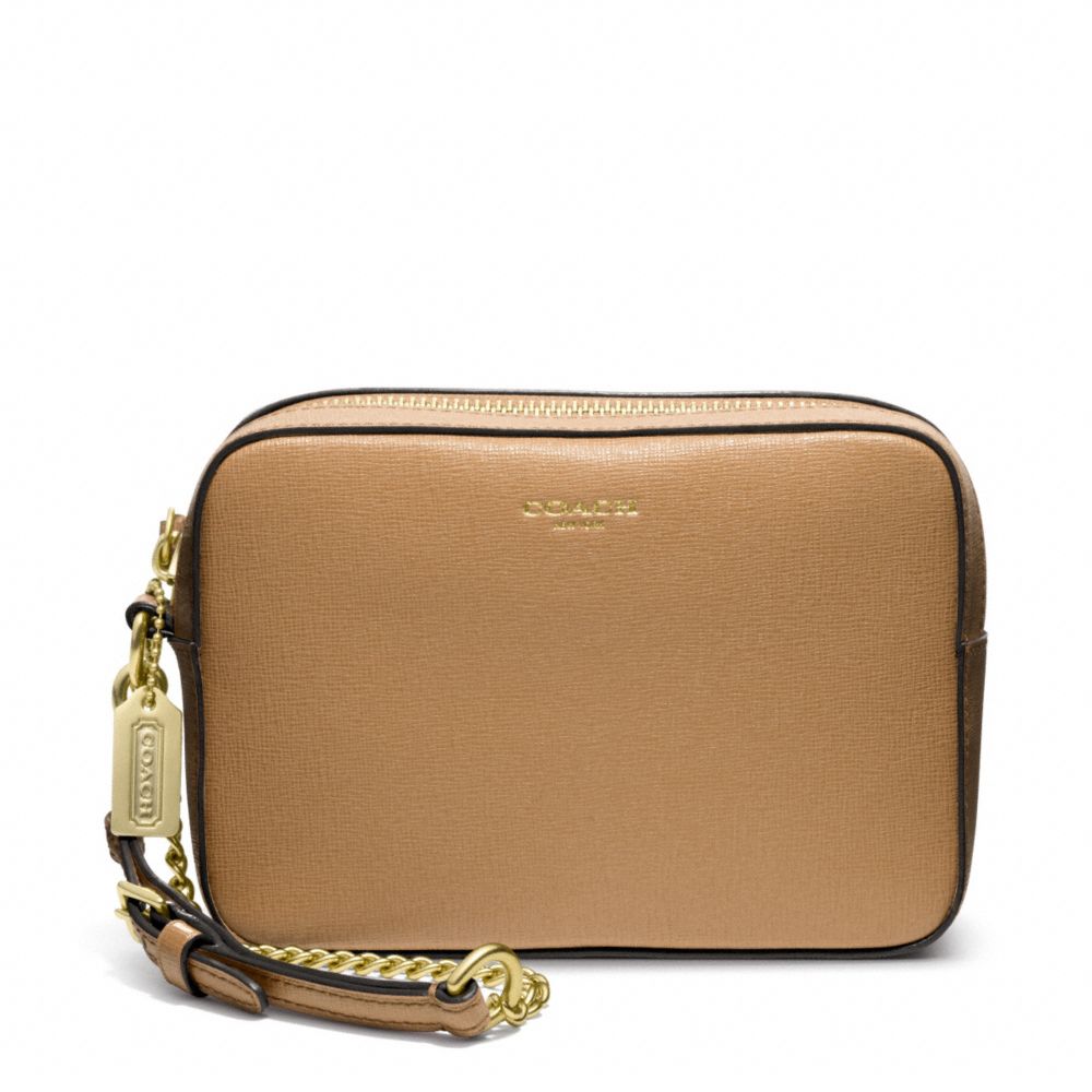 COACH f49790 SAFFIANO LEATHER FLIGHT WRISTLET BRASS/TOFFEE