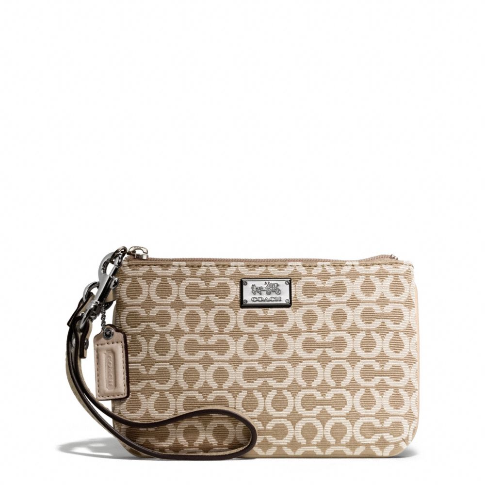 COACH F49793 MADISON NEEDLEPOINT OP ART SMALL WRISTLET SILVER/WARM-KHAKI