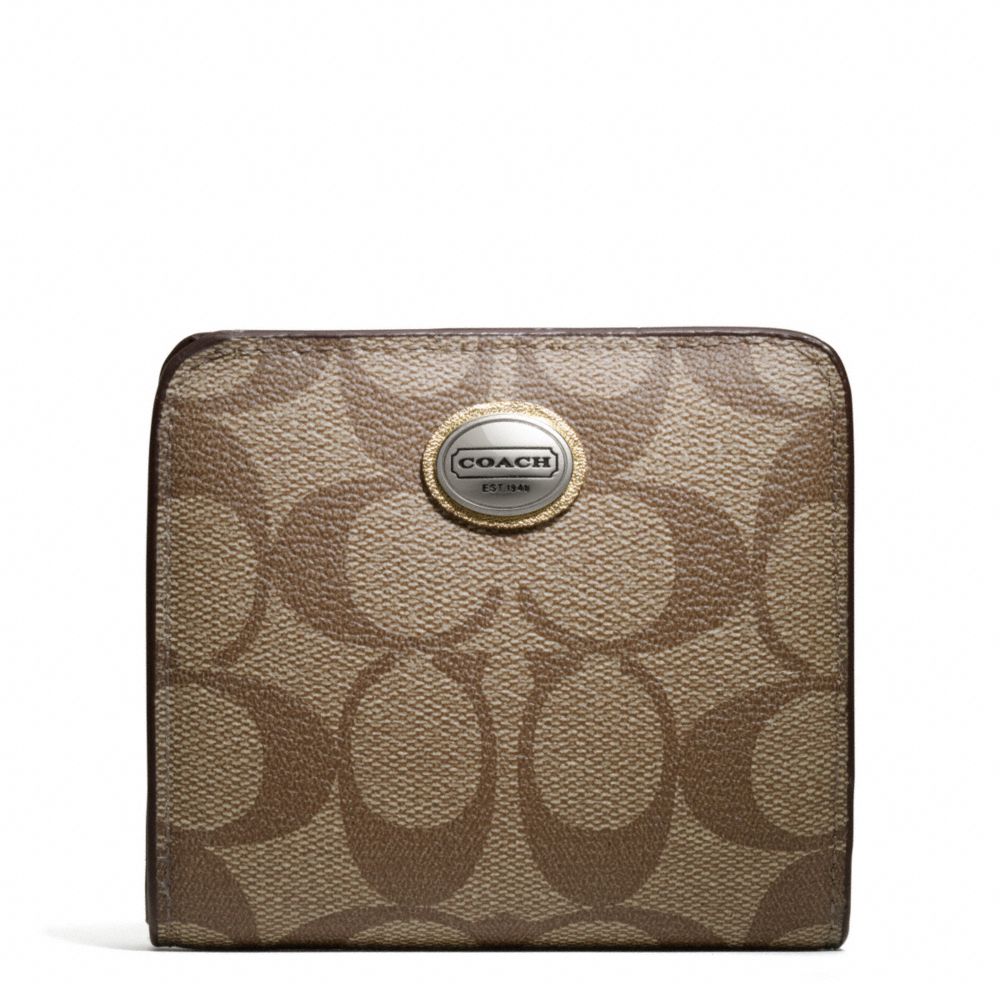 COACH PEYTON SIGNATURE SMALL WALLET - SILVER/KHAKI/GOLD - f49859