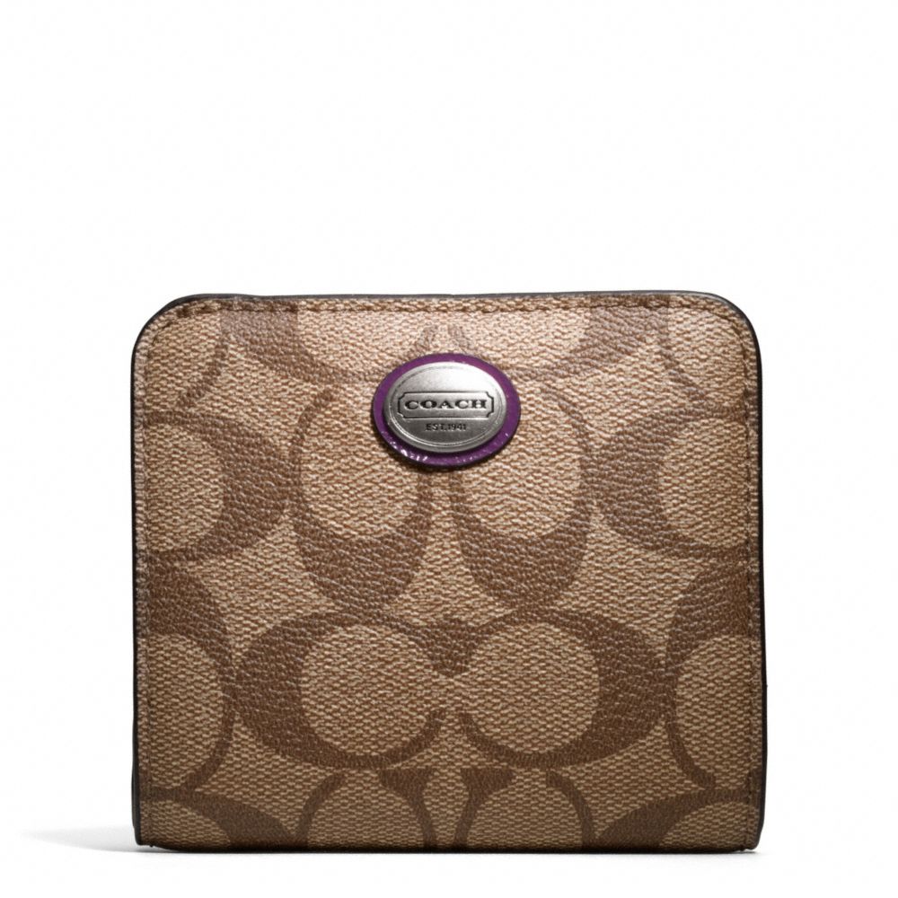 COACH PEYTON SIGNATURE SMALL WALLET - SILVER/KHAKI/PLUM - f49859