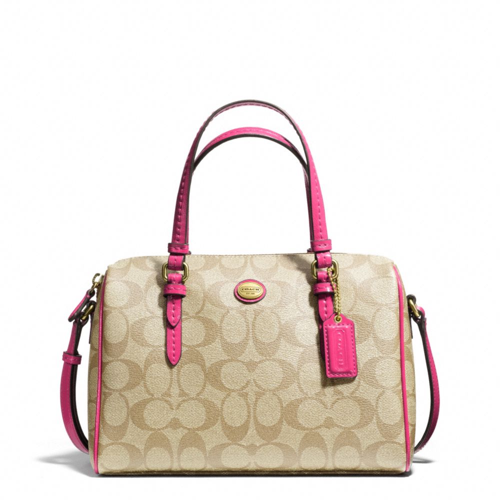 COACH PEYTON SIGNATURE BENNETT MINI SATCHEL - BRASS/LT KHAKI/POMEGRANATE - f49862