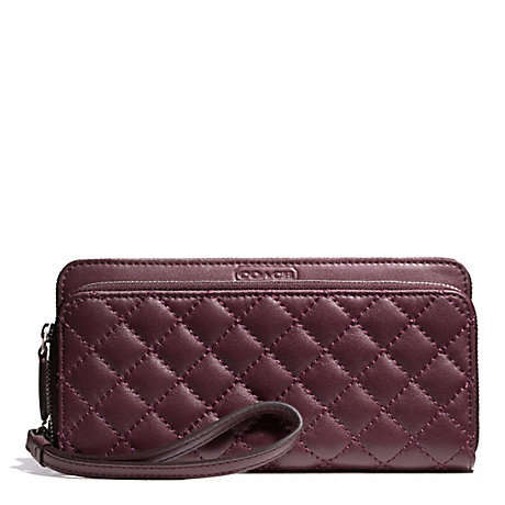 COACH F49870 PARK QUILTED LEATHER DOUBLE ACCORDION ZIP SILVER/BURGUNDY