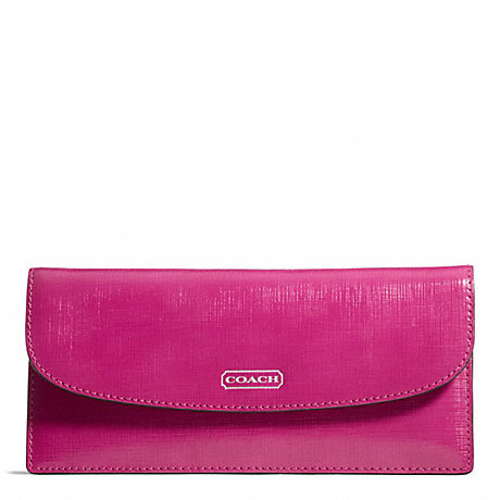 COACH F49876 DARCY PATENT LEATHER SOFT WALLET SILVER/BRIGHT-MAGENTA