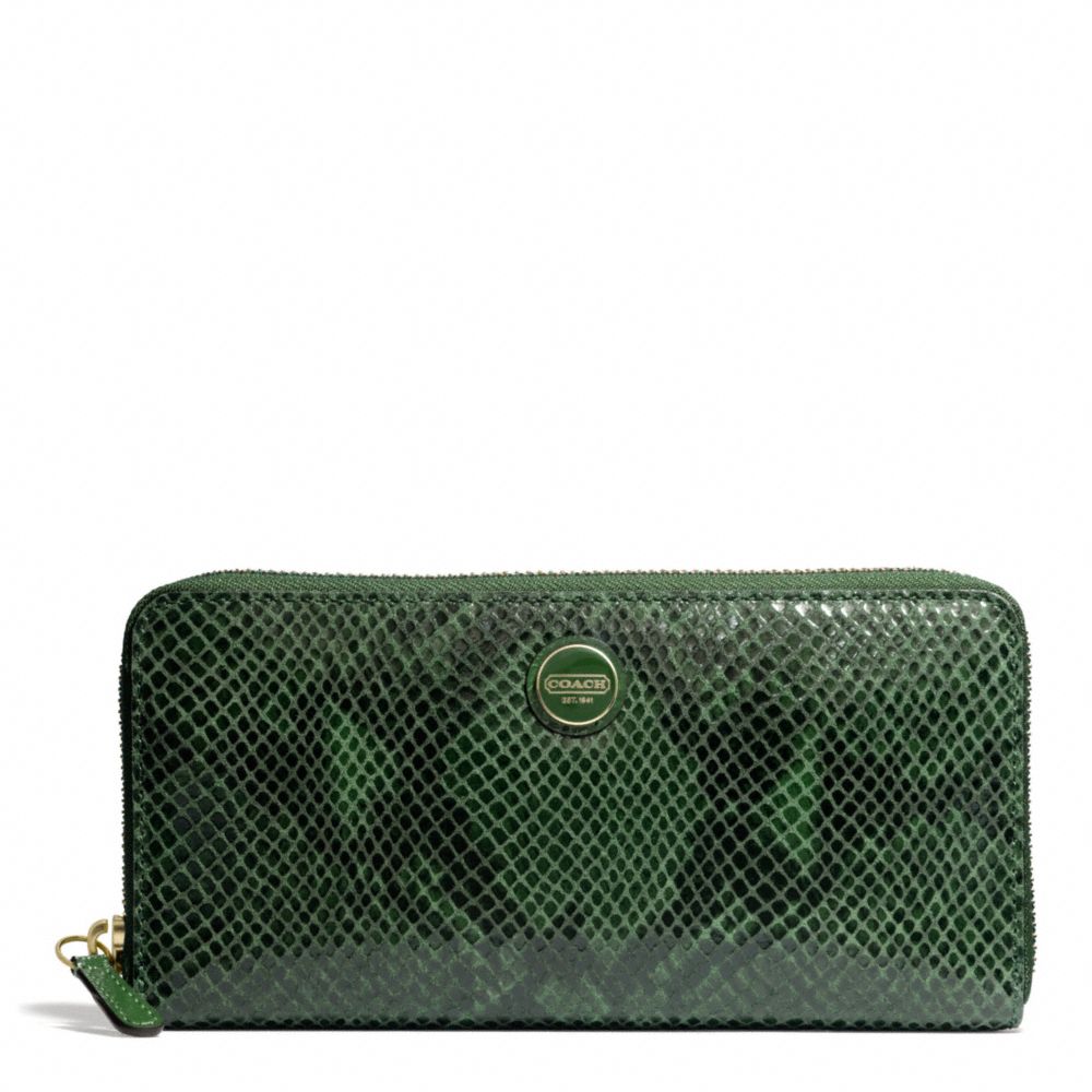 COACH F49878 Signature Stripe Embossed Exotic Accordion Zip BRASS/GREEN