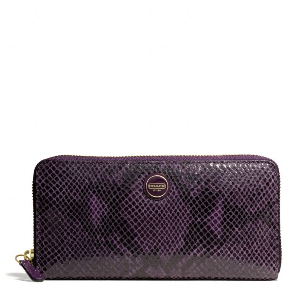 SIGNATURE STRIPE EMBOSSED EXOTIC ACCORDION ZIP - BRASS/PURPLE - COACH F49878