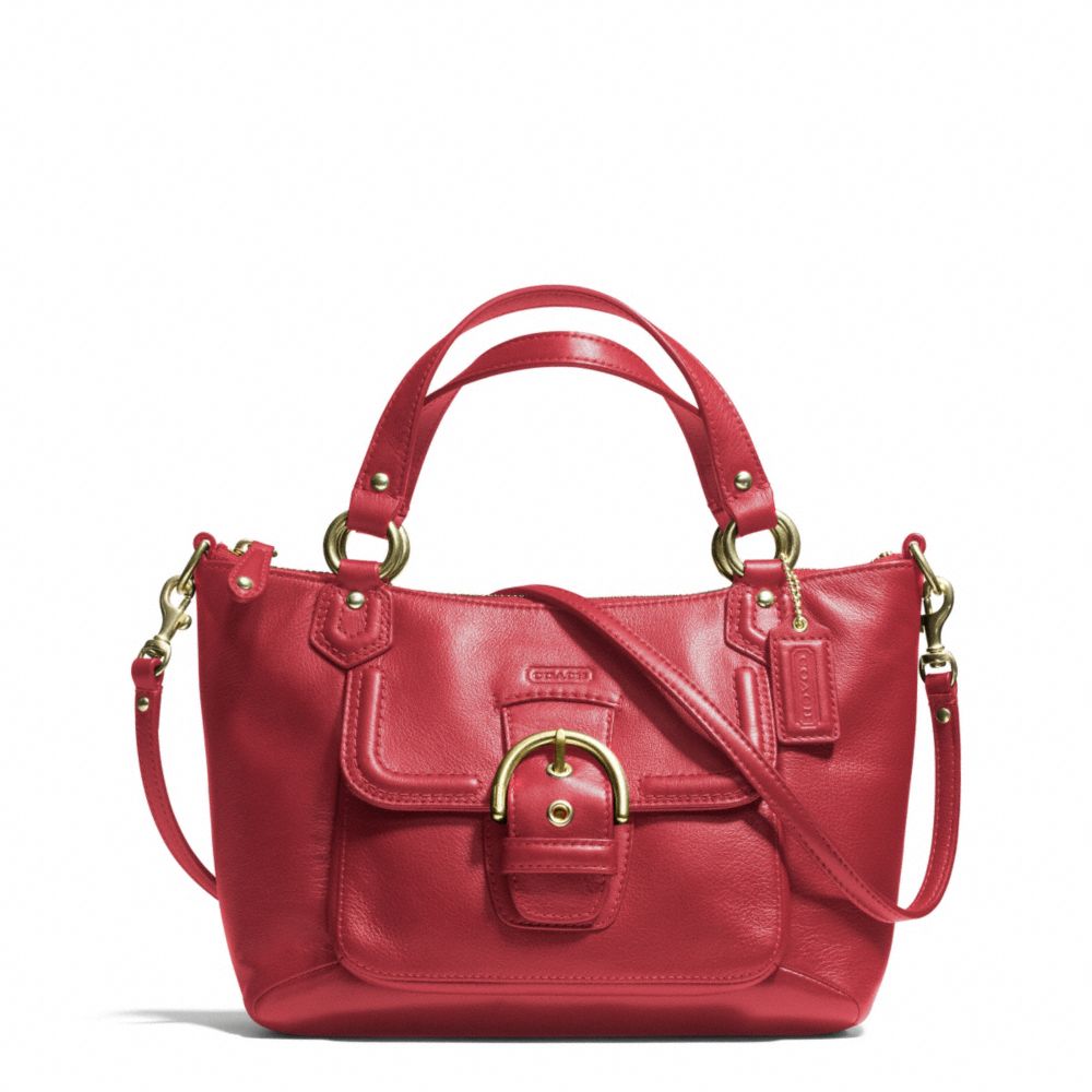 COACH F49882 Campbell Leather Mini Tote Crossbody BRASS/CORAL RED