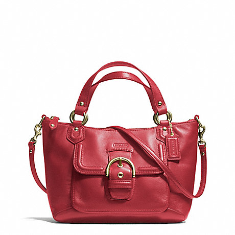 COACH f49882 CAMPBELL LEATHER MINI TOTE CROSSBODY BRASS/CORAL RED