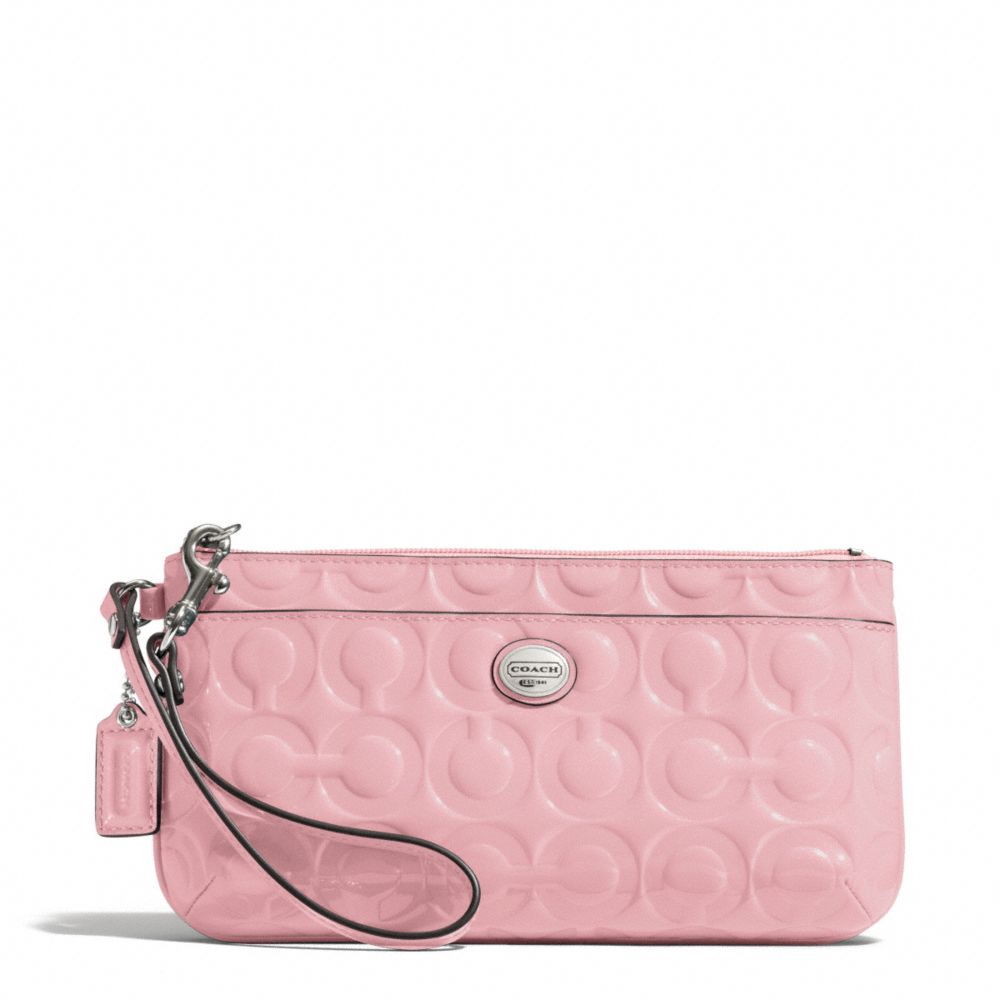 COACH F49883 Peyton Op Art Embossed Patent Go-go Wristlet SILVER/PINK TULLE