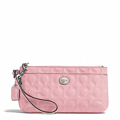 COACH f49883 PEYTON OP ART EMBOSSED PATENT GO-GO WRISTLET SILVER/PINK TULLE