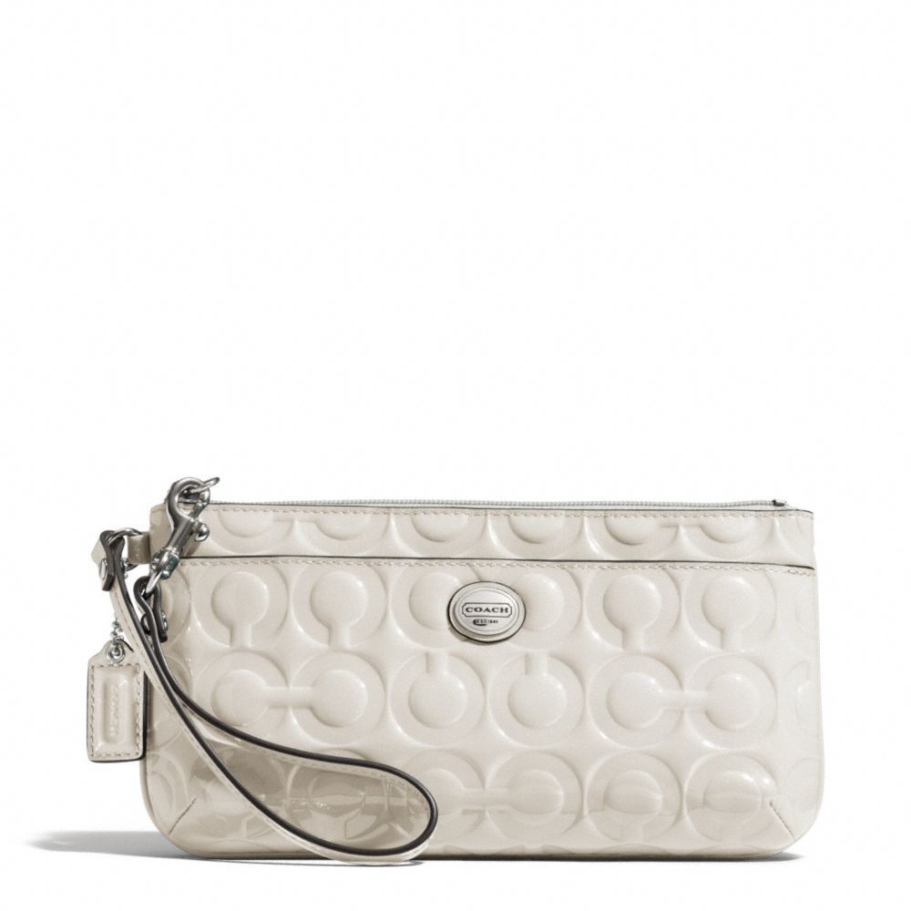 COACH f49883 PEYTON OP ART EMBOSSED PATENT GO-GO WRISTLET SILVER/IVORY