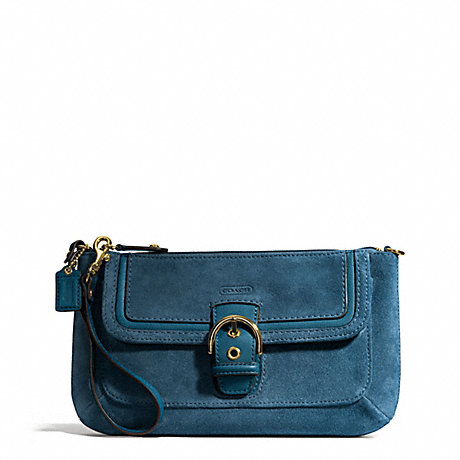 COACH F49886 CAMPBELL SUEDE BUCKLE CLUTCH BRASS/TEAL