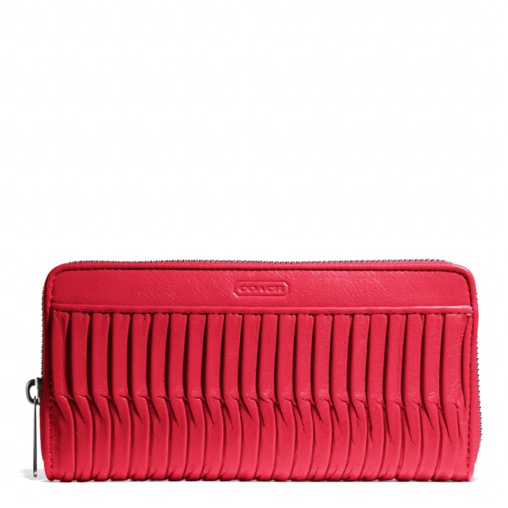 COACH f49889 TAYLOR GATHERED LEATHER ACCORDION ZIP SILVER/RED