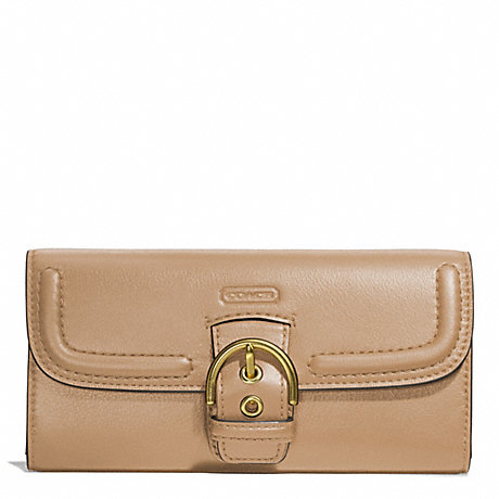COACH F49897 CAMPBELL LEATHER BUCKLE SLIM ENVELOPE BRASS/CAMEL