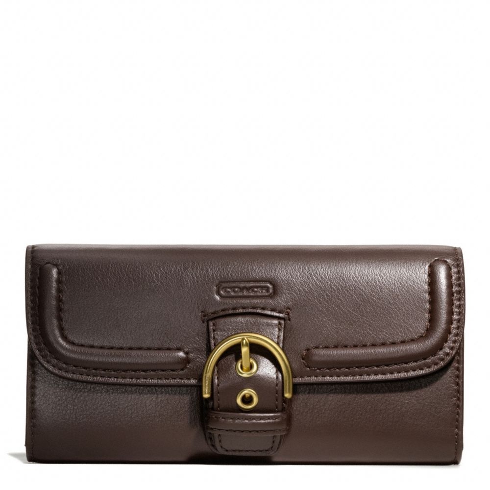 COACH f49897 CAMPBELL LEATHER BUCKLE SLIM ENVELOPE BRASS/MAHOGANY