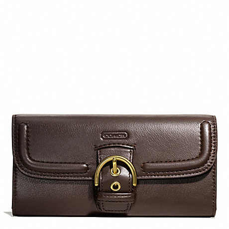 COACH CAMPBELL LEATHER BUCKLE SLIM ENVELOPE - BRASS/MAHOGANY - f49897