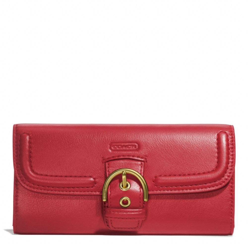 COACH F49897 Campbell Leather Buckle Slim Envelope BRASS/CORAL RED