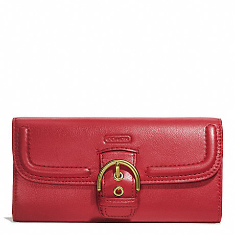 COACH f49897 CAMPBELL LEATHER BUCKLE SLIM ENVELOPE BRASS/CORAL RED