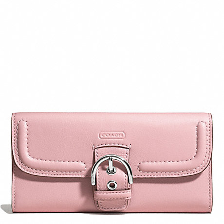 COACH CAMPBELL LEATHER BUCKLE SLIM ENVELOPE - SILVER/PINK TULLE - f49897