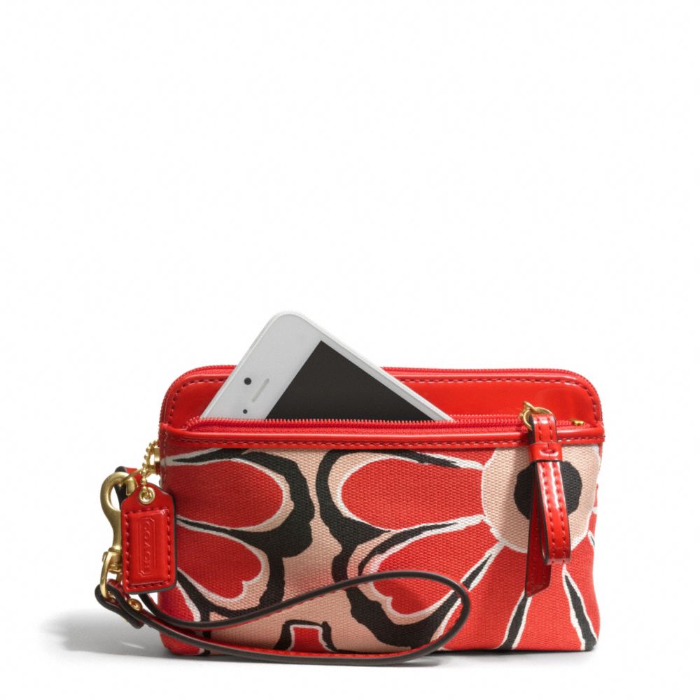 POPPY FLORAL SCARF PRINT DOUBLE ZIP WRISTLET - SILVER/PINK LADY - COACH F49939