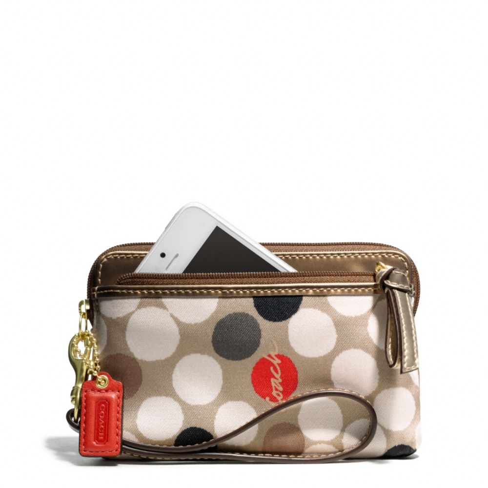 COACH F49943 Poppy Watercolor Dot Double Zip Wristlet 