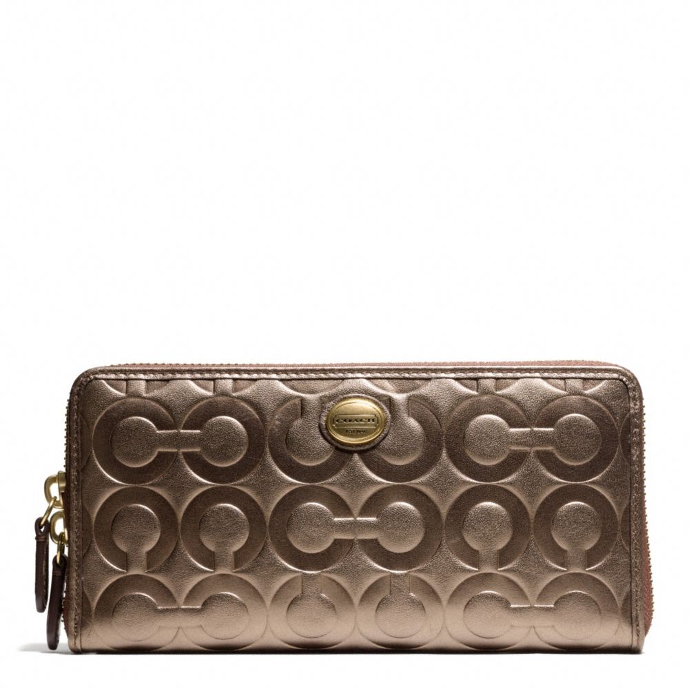 COACH f49962 PEYTON OP ART EMBOSSED PATENT ACCORDION ZIP BRASS/BRONZE