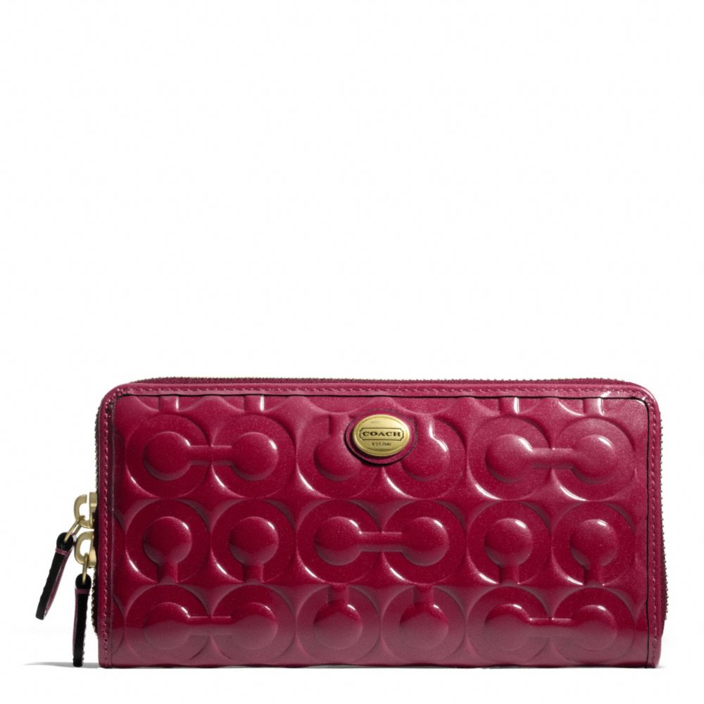 PEYTON OP ART EMBOSSED PATENT ACCORDION ZIP - BRASS/MERLOT - COACH F49962