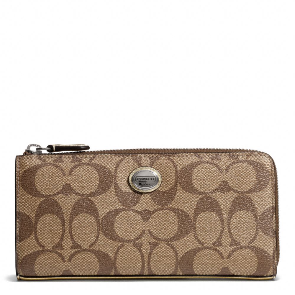 COACH F49964 PEYTON SIGNATURE SLIM ZIP SILVER/KHAKI/GOLD