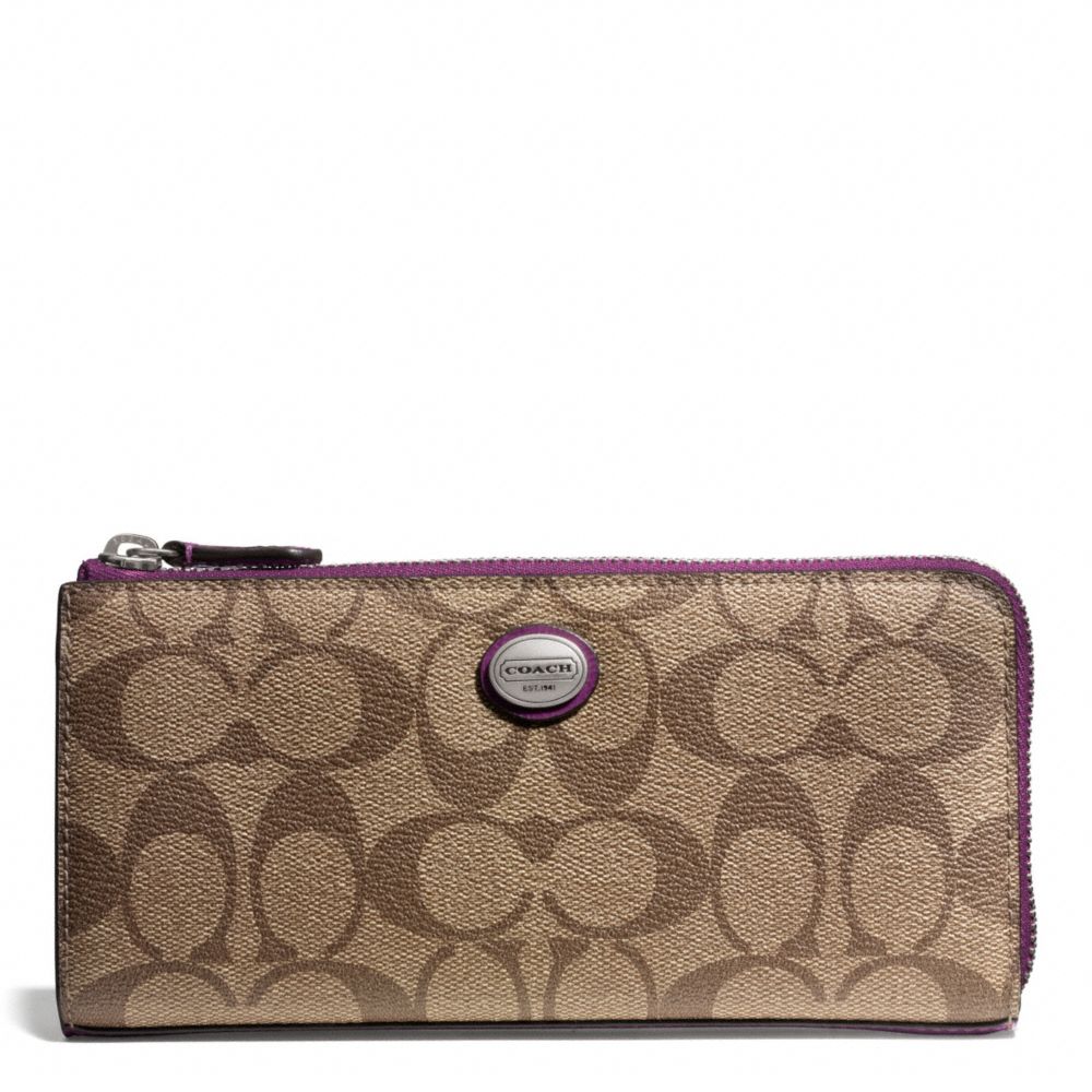 COACH F49964 Peyton Signature Slim Zip SILVER/KHAKI/PLUM