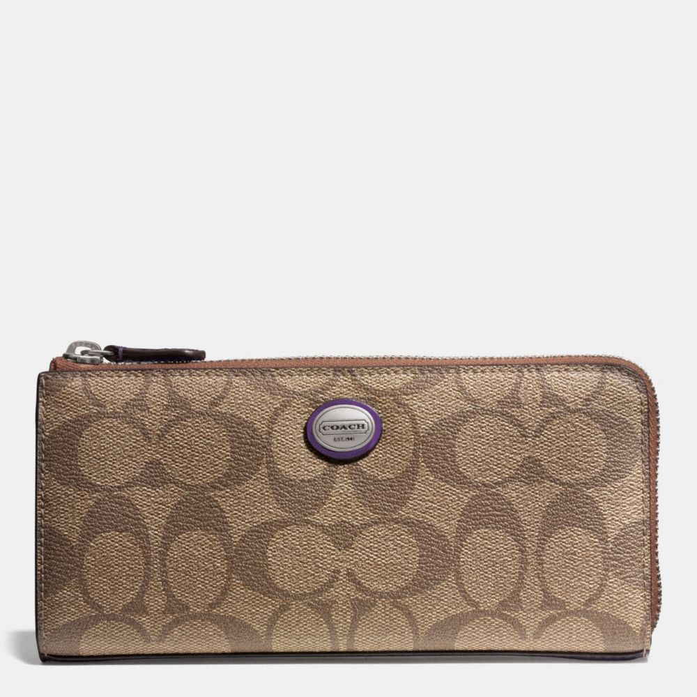 COACH F49964 Peyton Signature Slim Zip Wallet SILVER/KHAKI/VIOLET