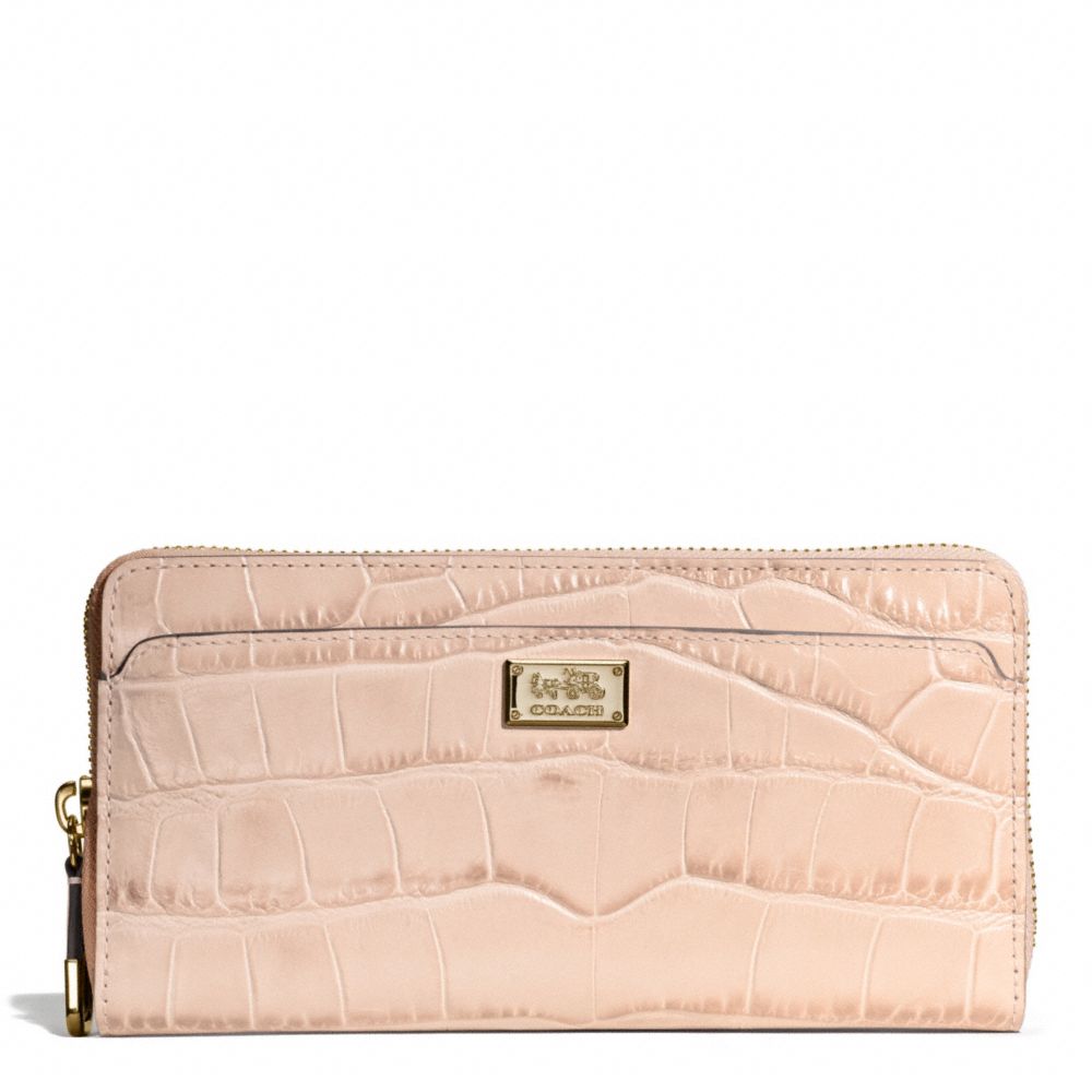 COACH F49976 Madison Embossed Croc Accordion Zip Wallet LIGHT GOLD/PEACH ROSE