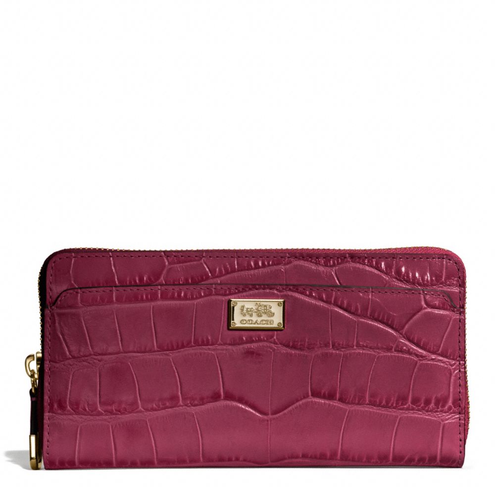 COACH F49976 MADISON EMBOSSED CROC ACCORDION ZIP WALLET LIGHT-GOLD/MERLOT