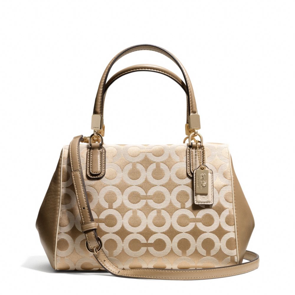 COACH MADISON OP ART SATEEN MINI SATCHEL - LIGHT GOLD/LIGHT KHAKI/CHAMPAGNE - F49977