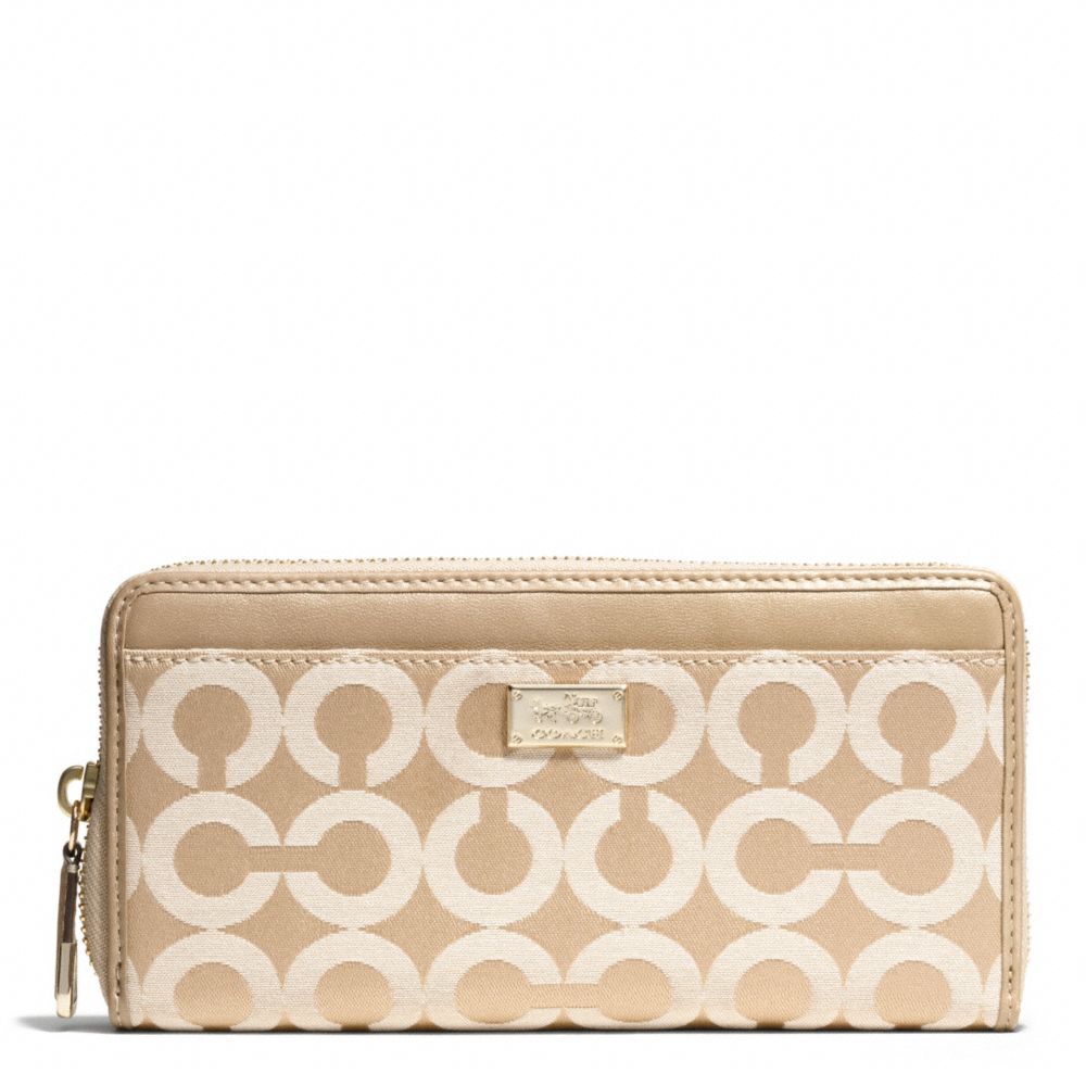 COACH f49983 MADISON OP ART SATEEN FABRIC ACCORDION ZIP WALLET LIGHT GOLD/LIGHT KHAKI/CHAMPAGNE