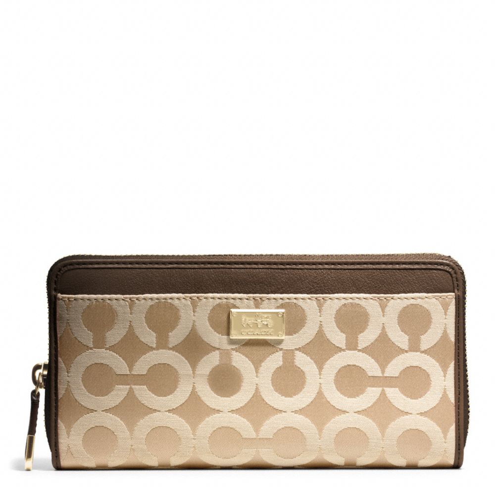 COACH F49983 MADISON ACCORDION ZIP IN OP ART SATEEN FABRIC LIGHT-GOLD/KHAKI/MAHOGANY