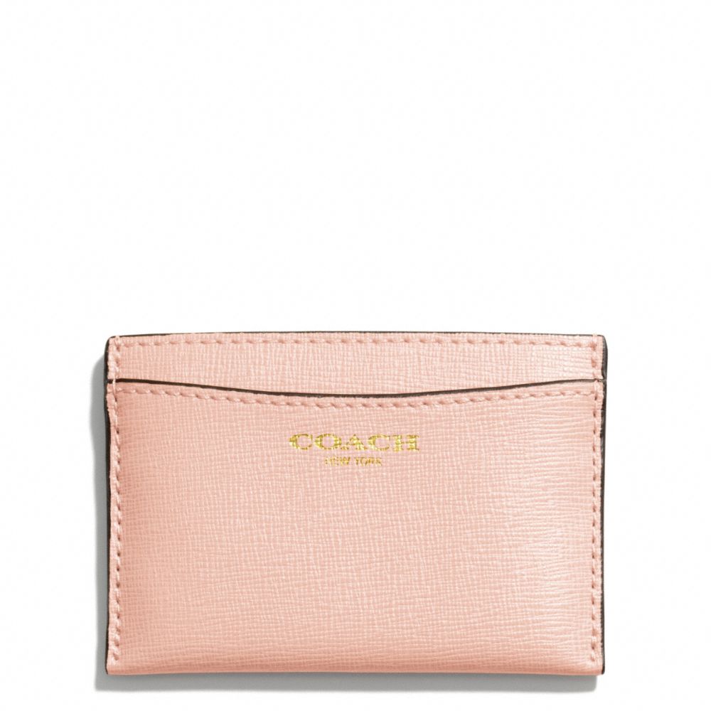 COACH F49996 Saffiano Leather Flat Card Case LIGHT GOLD/PEACH ROSE