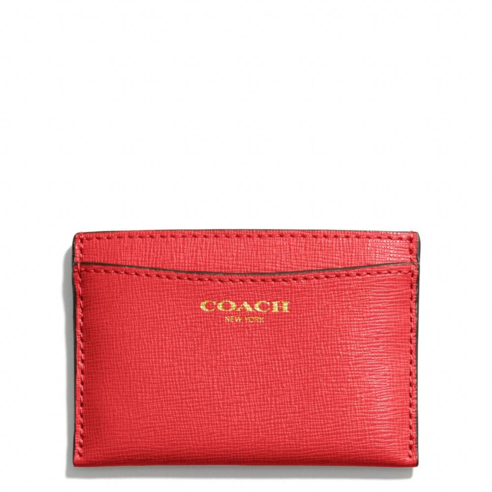 COACH F49996 Saffiano Leather Flat Card Case LIGHT GOLD/LOVE RED