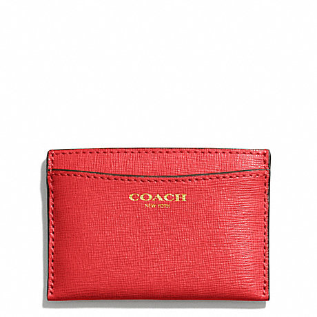 COACH f49996 SAFFIANO LEATHER FLAT CARD CASE LIGHT GOLD/LOVE RED