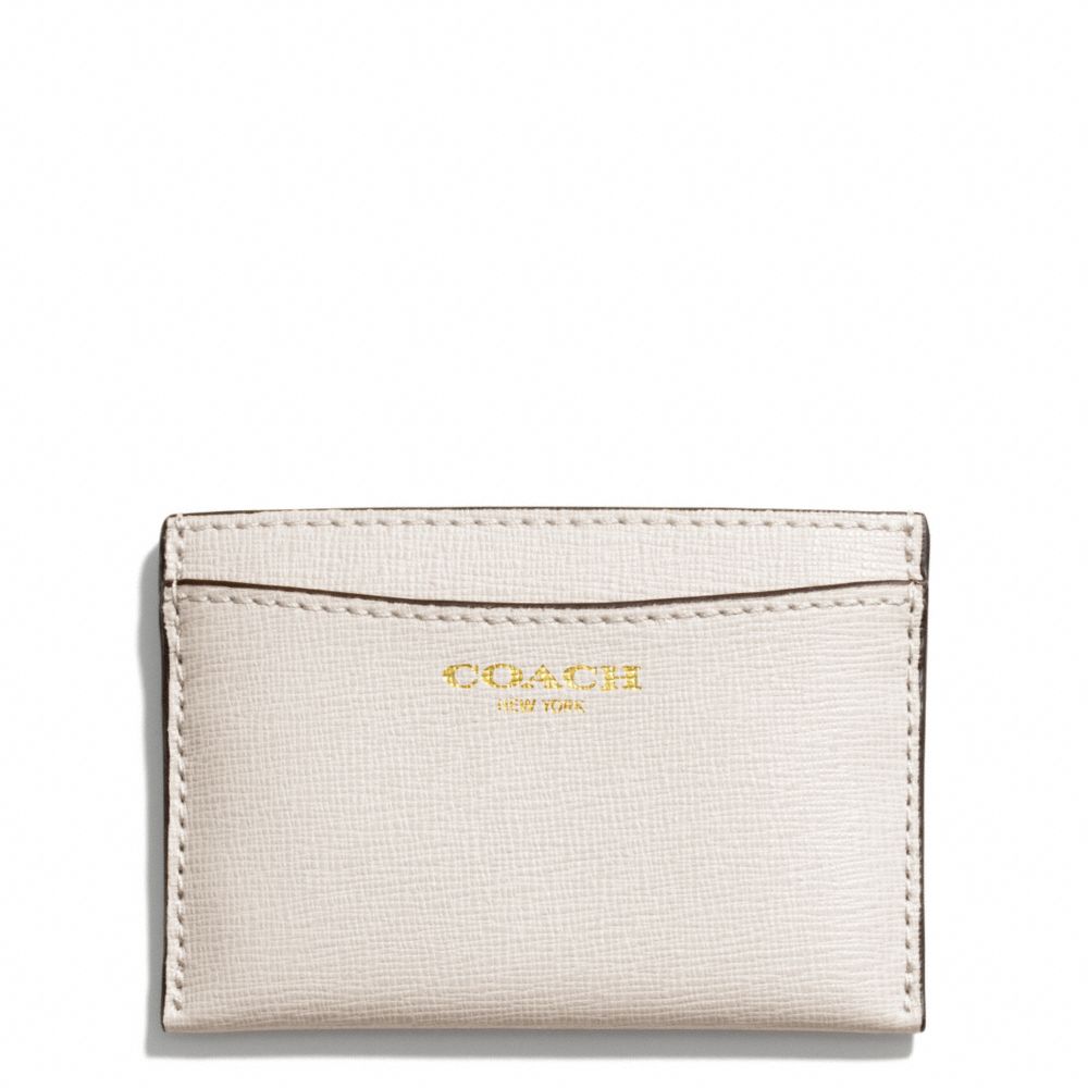 COACH f49996 SAFFIANO LEATHER FLAT CARD CASE LIGHT GOLD/PARCHMENT