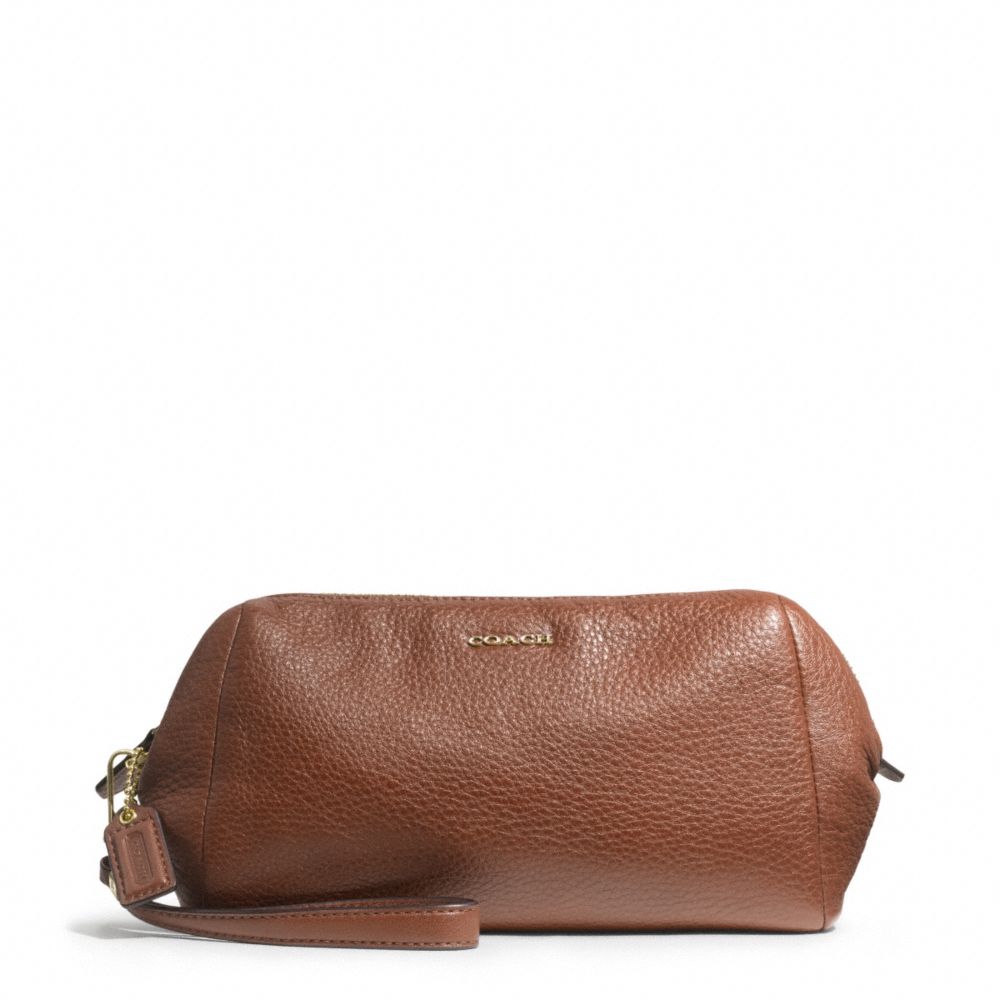 MADISON LEATHER ZIP TOP LARGE WRISTLET - f49997 - LIGHT GOLD/CHESTNUT