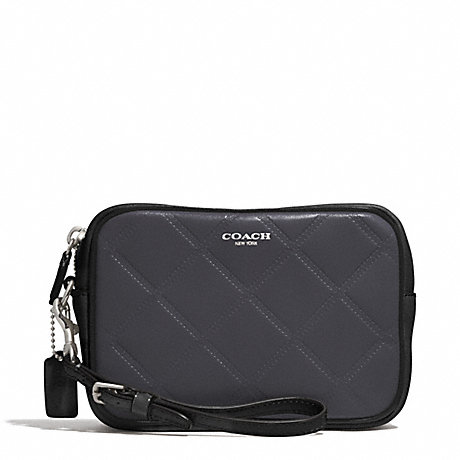 COACH f50037 EMBOSSED QUILTED LEATHER FLIGHT WRISTLET SILVER/BLACK MULTI