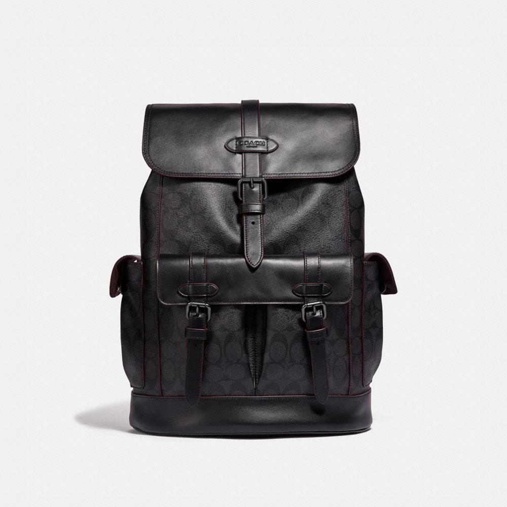 COACH F50044 - HUDSON BACKPACK IN SIGNATURE CANVAS BLACK/BLACK/OXBLOOD/BLACK COPPER FINISH