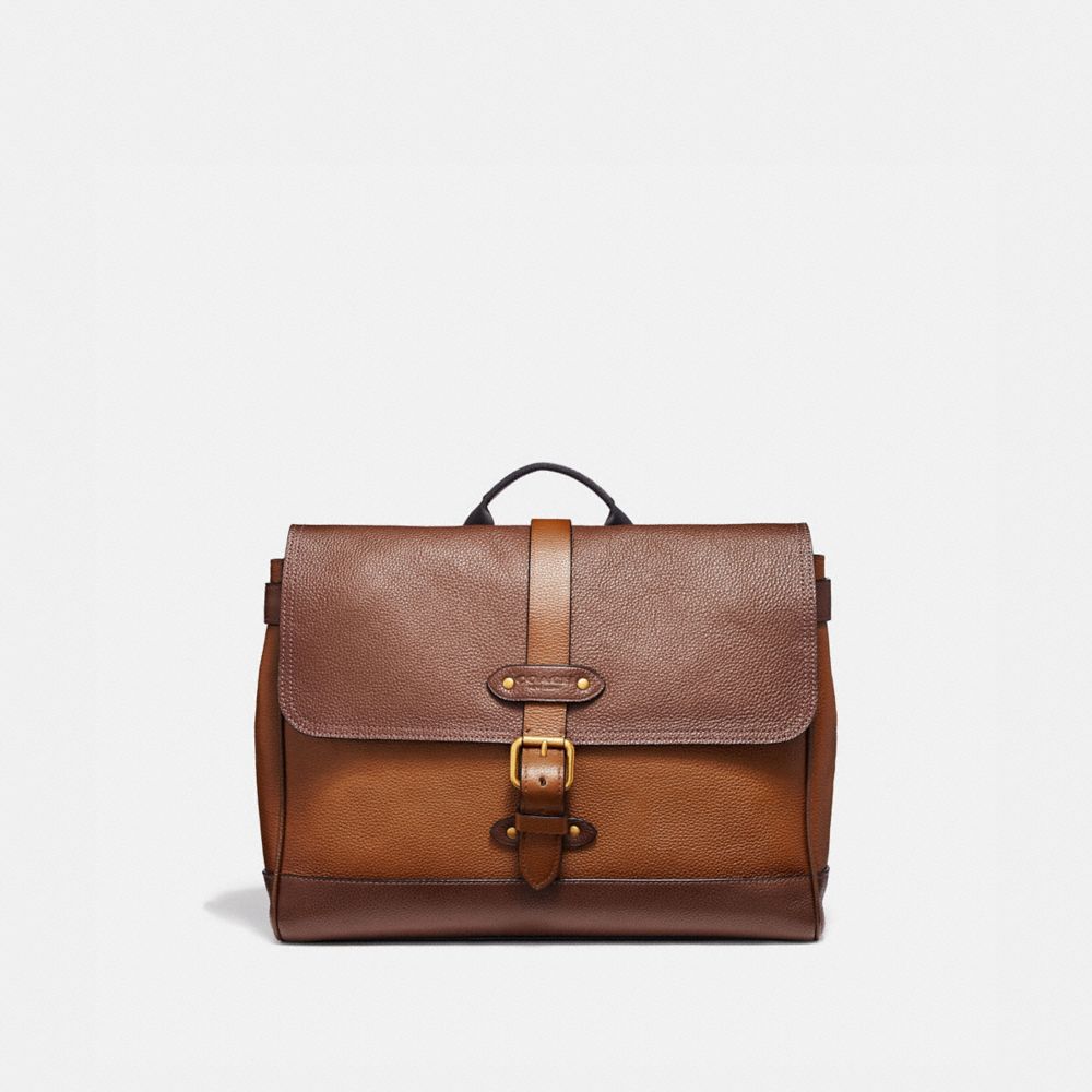 HUDSON SMALL MESSENGER IN COLORBLOCK - DARK BROWN MULTI/ANTIQUE BRASS - COACH F50050