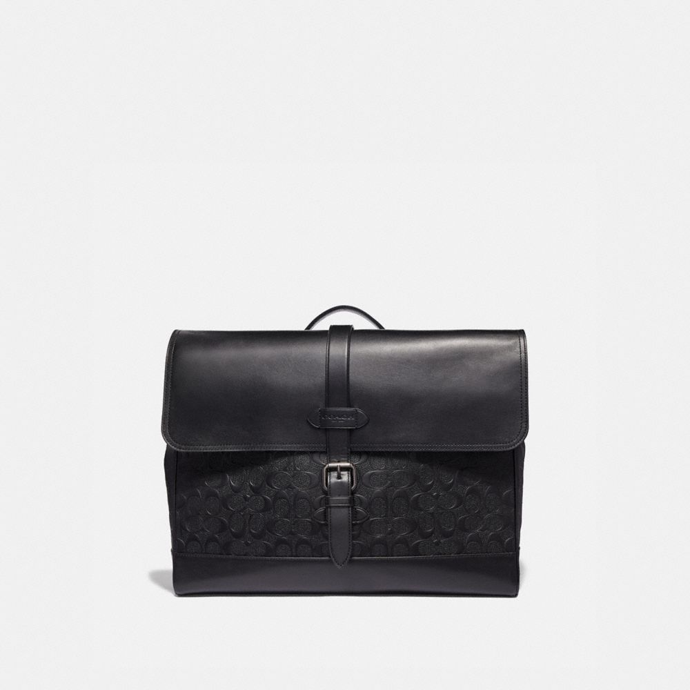 HUDSON MESSENGER IN SIGNATURE LEATHER - BLACK/BLACK ANTIQUE NICKEL - COACH F50052