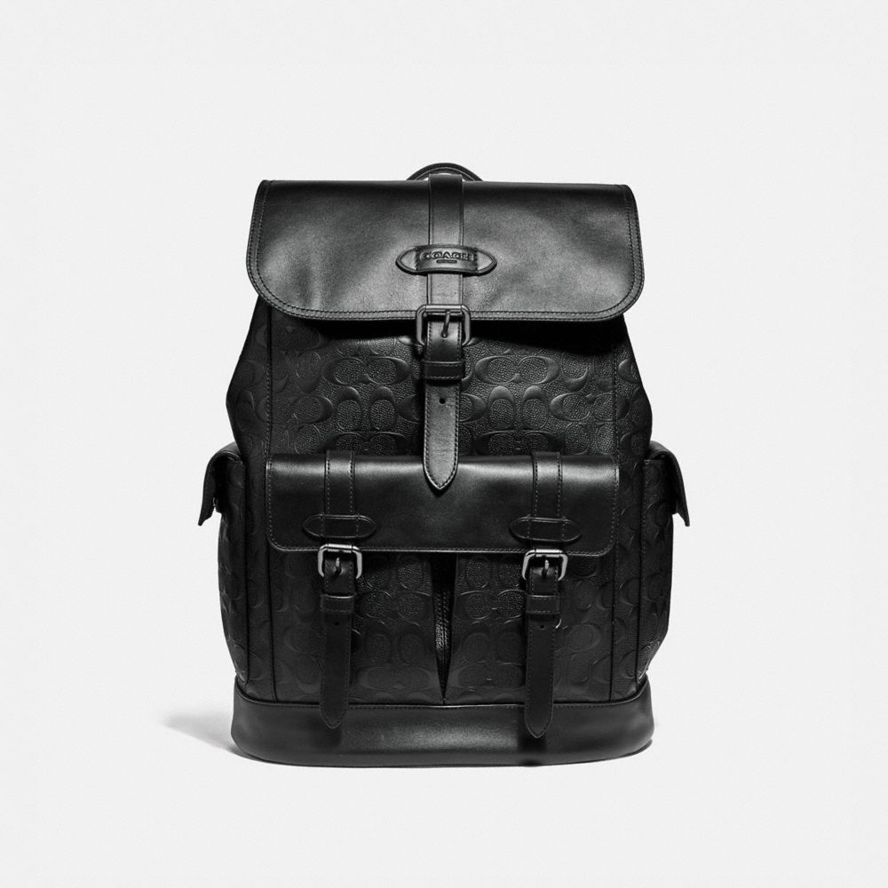COACH F50053 - HUDSON BACKPACK IN SIGNATURE LEATHER BLACK/BLACK ANTIQUE NICKEL