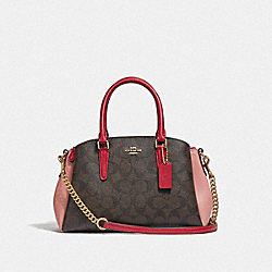 COACH MINI SAGE CARRYALL IN COLORBLOCK SIGNATURE CANVAS - BROWN BLACK/PINK MULTI/IMITATION GOLD - F50054