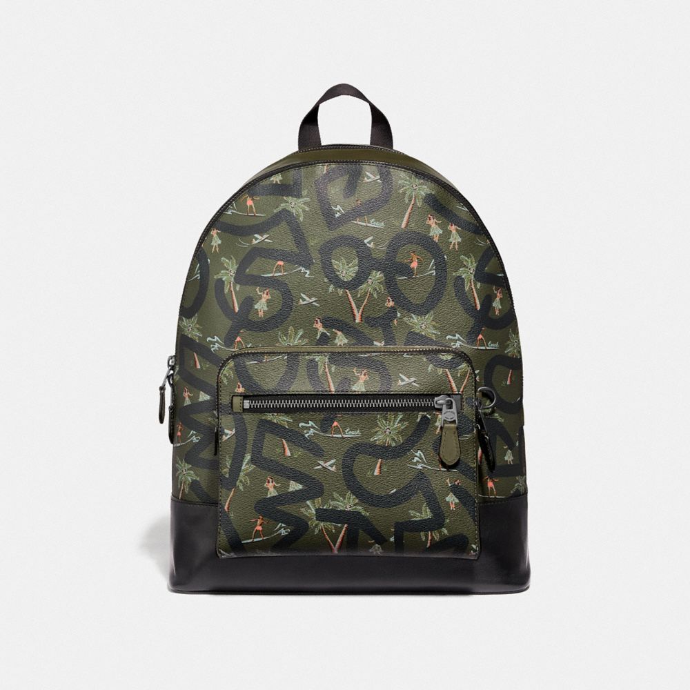 KEITH HARING WEST BACKPACK WITH HULA DANCE PRINT - SURPLUS MULTI/BLACK ANTIQUE NICKEL - COACH F50056