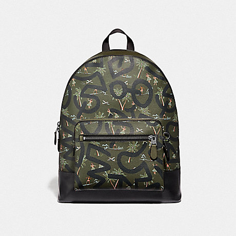 COACH F50056 KEITH HARING WEST BACKPACK WITH HULA DANCE PRINT SURPLUS MULTI/BLACK ANTIQUE NICKEL